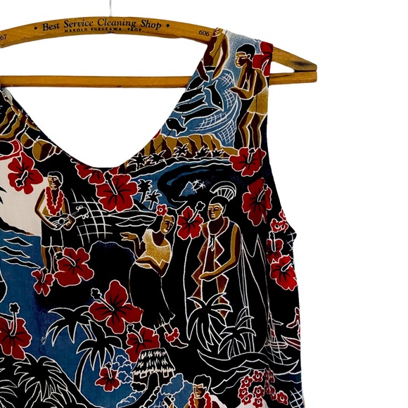 Vintage Hawaiian Hibiscus and Tropical Polynesian Figures Mini Dress - Picture 5 of 5